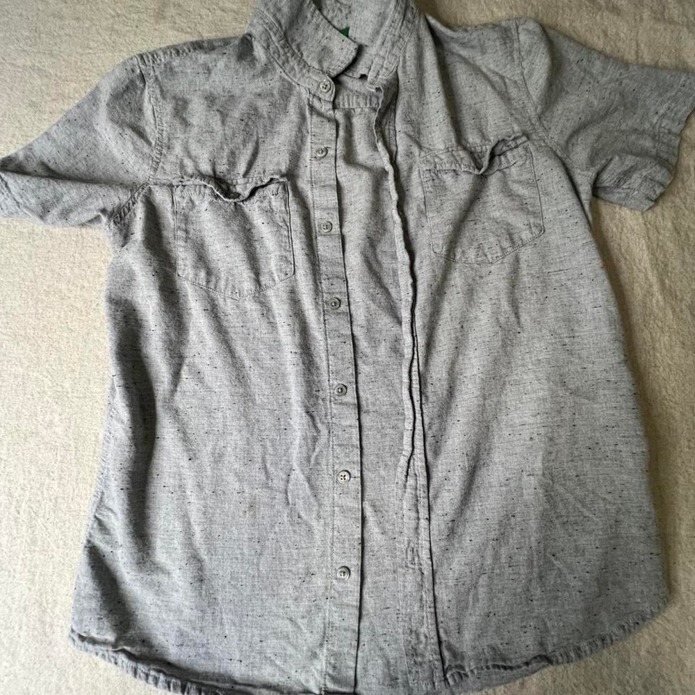 Dip Womens Short Sleeve Button Down Shirt Gray Speckled Size S